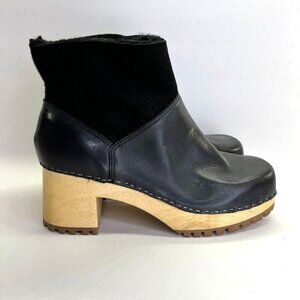 MIA Josi Women's Platform Clogs Size 10 Black Leather Suede Wool Lined